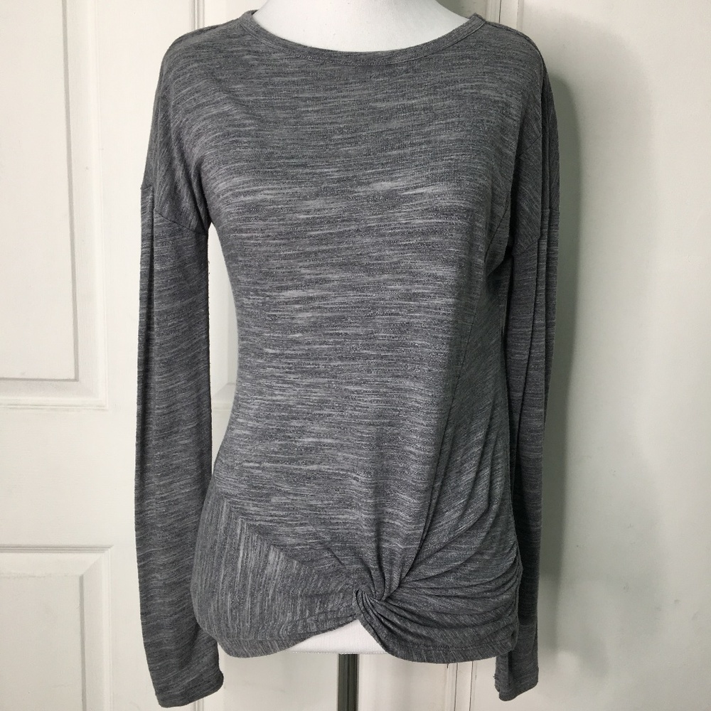 Athleta Gray Long Sleeve Twist Front Top Size XS